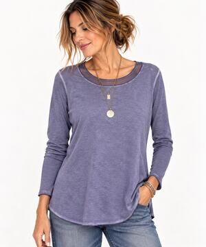 Luukaa Women's Size 10 Washed Long Sleeve Lagenlook Tunic Top Boxy Scoop Faded